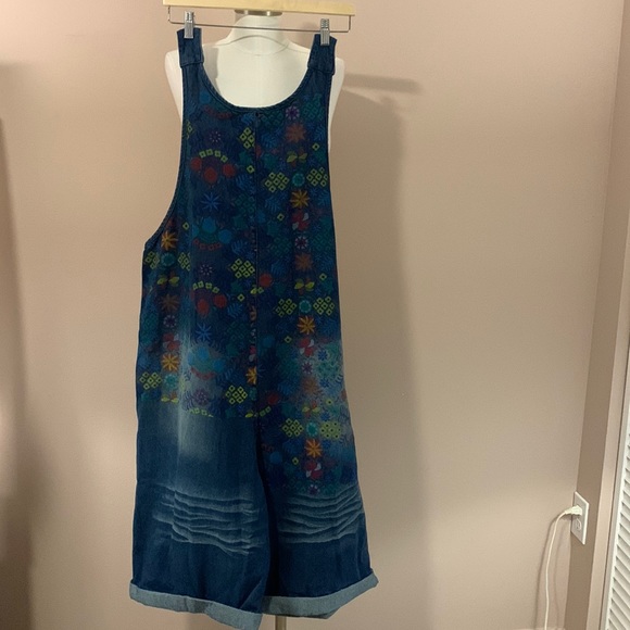 Flygo Women's Floral Printed Wide Leg Distressed Bib Denim Overalls Jumpsuits - Picture 15 of 16